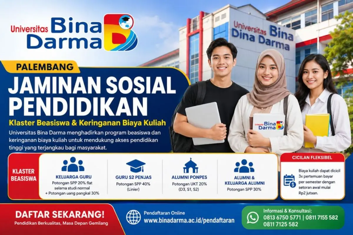 5 Hal yang Perlu Diketahui soal Beasiswa dan Potongan UKT Baru dari Universitas Bina Darma Palembang untuk Guru, Alumni, dan Santri