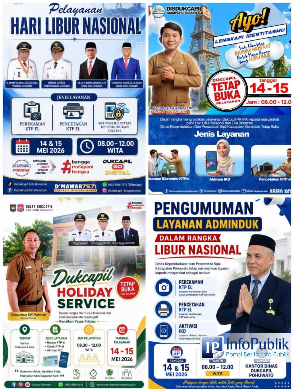 Dukcapil di 4 Kabupaten/Kota Gorontalo Buka Layanan KTP-el dan IKD Selama Libur Nasional 14-15 Mei 2026
