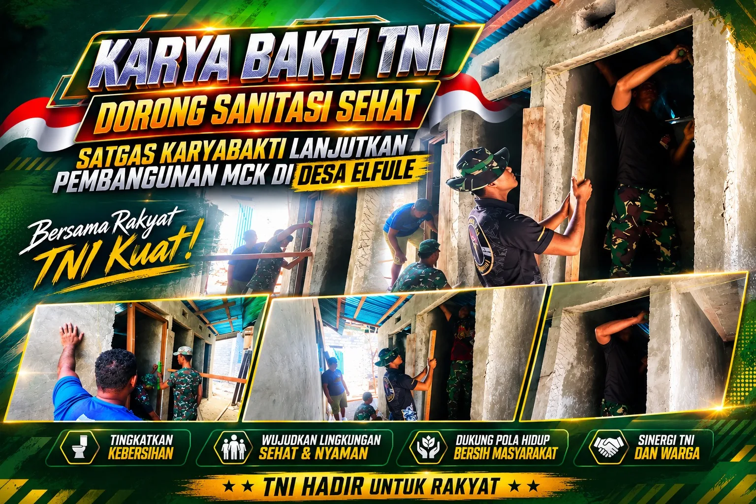 Satgas Karyabakti TNI Lanjutkan Pembangunan MCK di Desa Elfule, Buru Selatan, Demi Sanitasi Sehat Warga