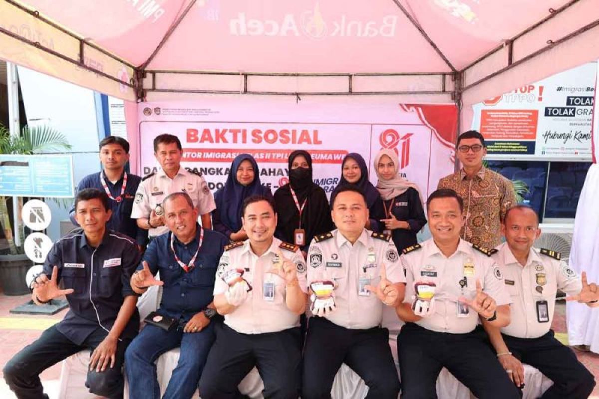 Imigrasi Lhokseumawe dan PMI Aceh Utara Kumpulkan 38 Kantong Darah untuk Sambut HUT ke-81 RI