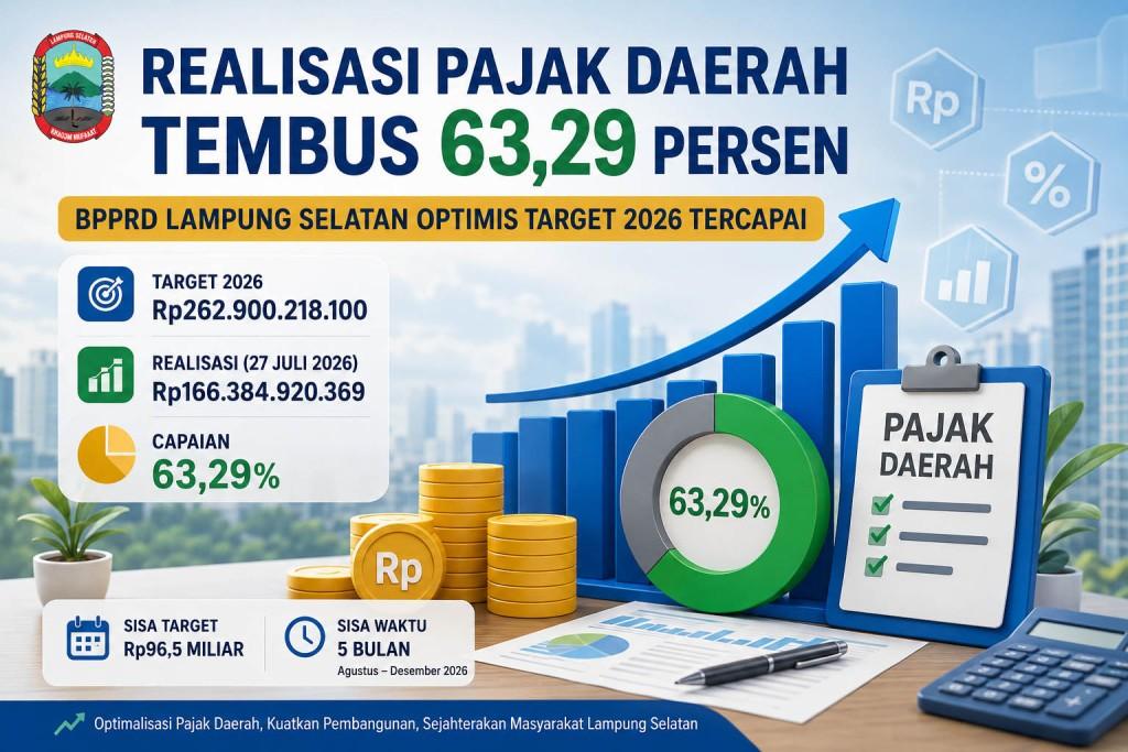 Realisasi Pajak Daerah Lampung Selatan Tembus Rp166,38 Miliar, BPPRD Yakin Target Rp262,9 Miliar Tercapai