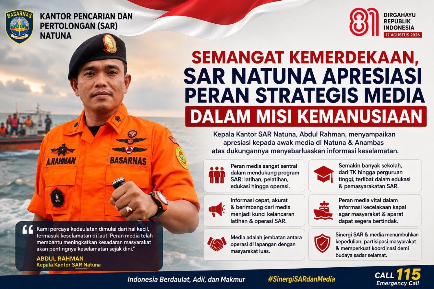 SAR Natuna Apresiasi Peran Media di Natuna dan Anambas dalam Misi Kemanusiaan, Sebut Kunci Sukses Operasi