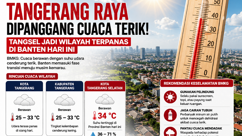 Cuaca Panas Ekstrem di Tangerang Raya, Tangsel Catat Suhu 34 Derajat Celsius Tertinggi di Banten Hari Ini