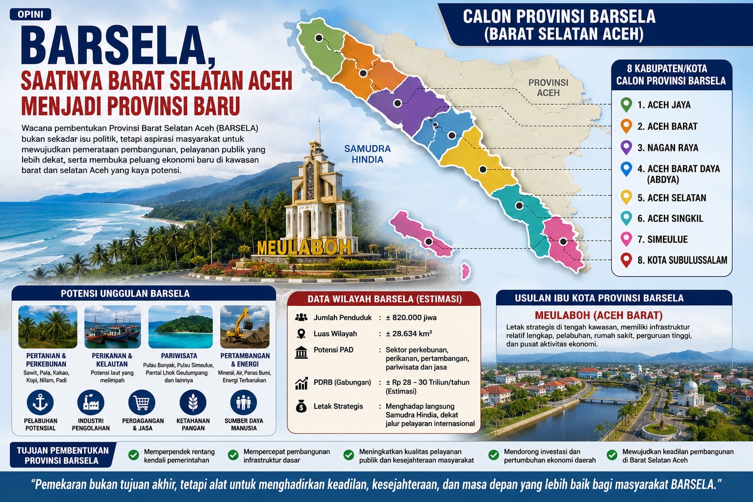 8 Kabupaten Kota di Pesisir Barat Selatan Aceh Siap Bentuk Provinsi Baru BARSELA, Meulaboh Diusulkan Jadi Ibu Kota