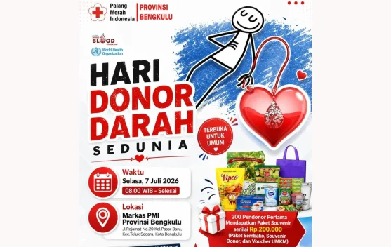 PMI Provinsi Bengkulu Siapkan Sembako untuk 200 Pendonor Pertama di Hari Donor Darah Internasional 2026