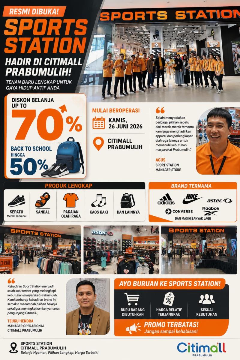 Diskon hingga 70 Persen di Sport Station Citimall Prabumulih, Buruan Belanja Perlengkapan Sekolah dan Olahraga