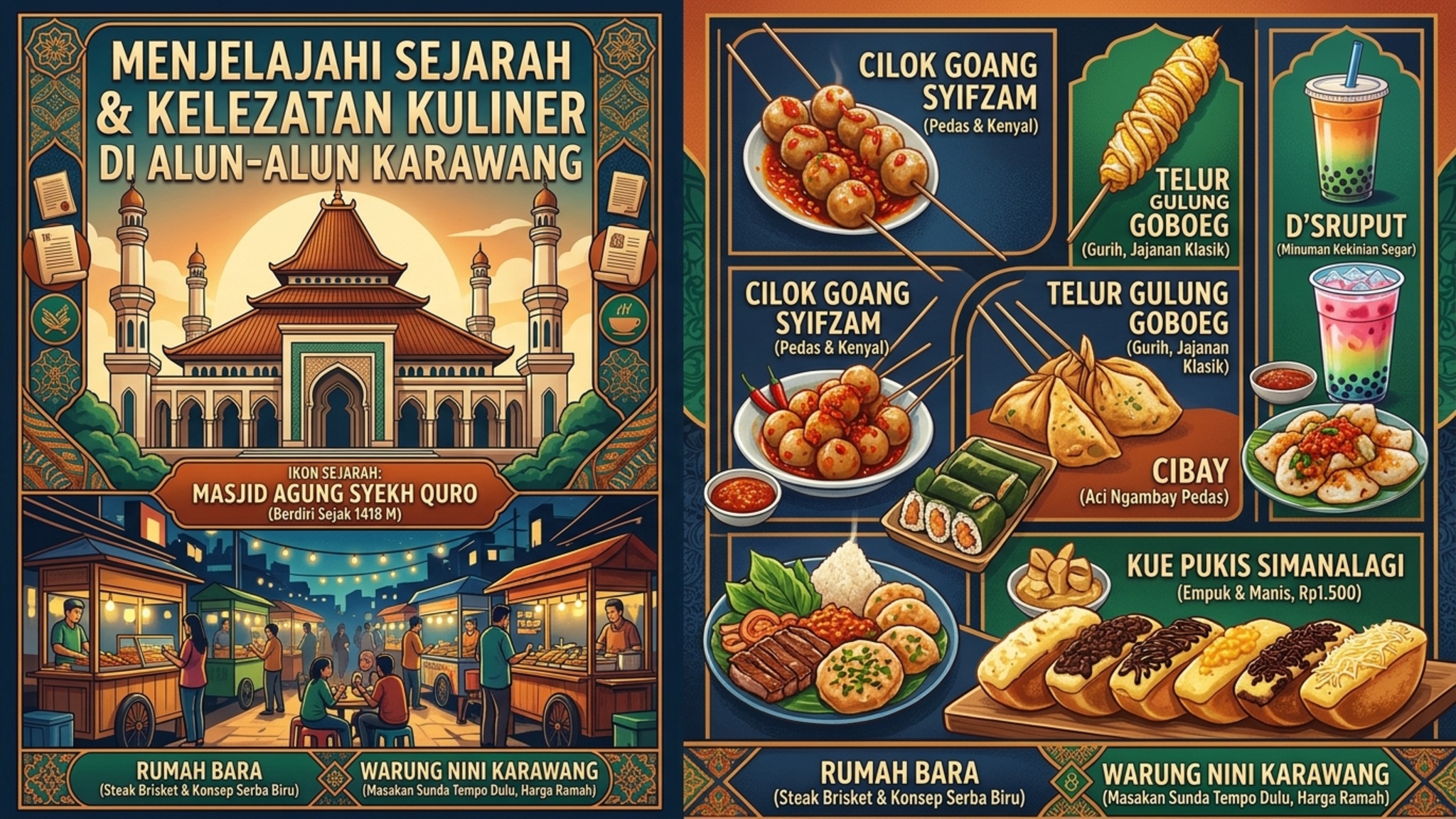 Masjid Agung Syekh Quro di Alun-Alun Karawang Jadi Magnet Wisata Sejarah dan Kuliner Malam