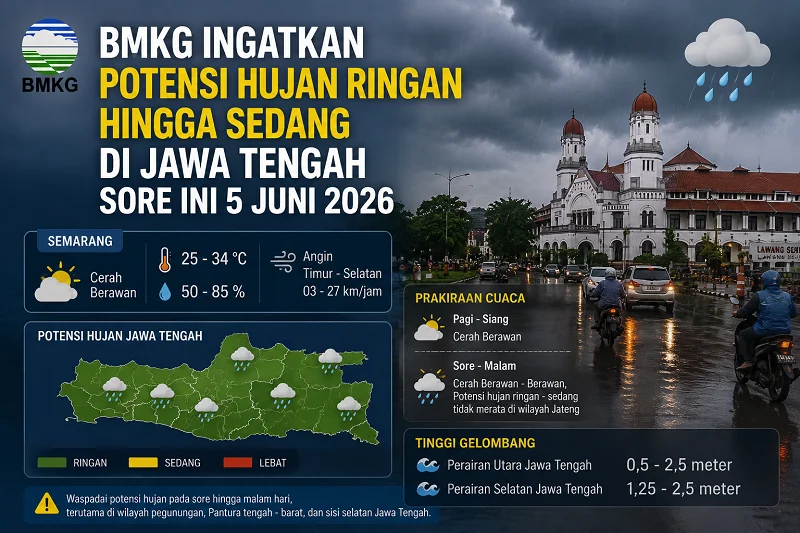 Cuaca Semarang Cerah Berawan, BMKG Ingatkan Potensi Hujan Ringan di Wilayah Pegunungan dan Pantura Jateng