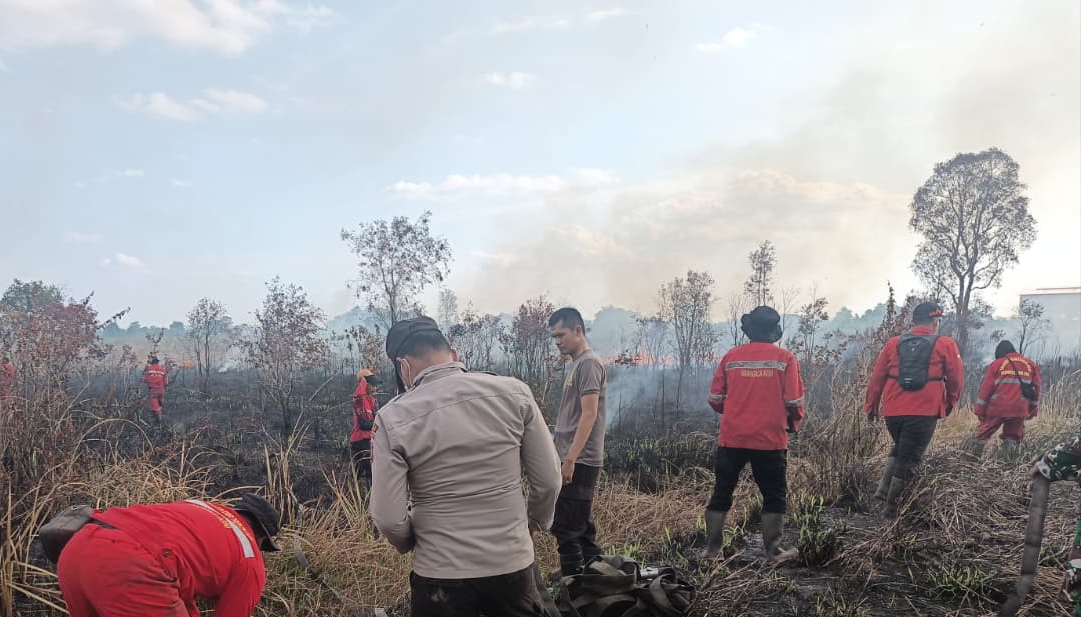 Polsek Pemulutan dan Tim Gabungan Padamkan Kebakaran Lahan 3 Hektare di Ogan Ilir, 1 Hektare Berhasil Diselamatkan