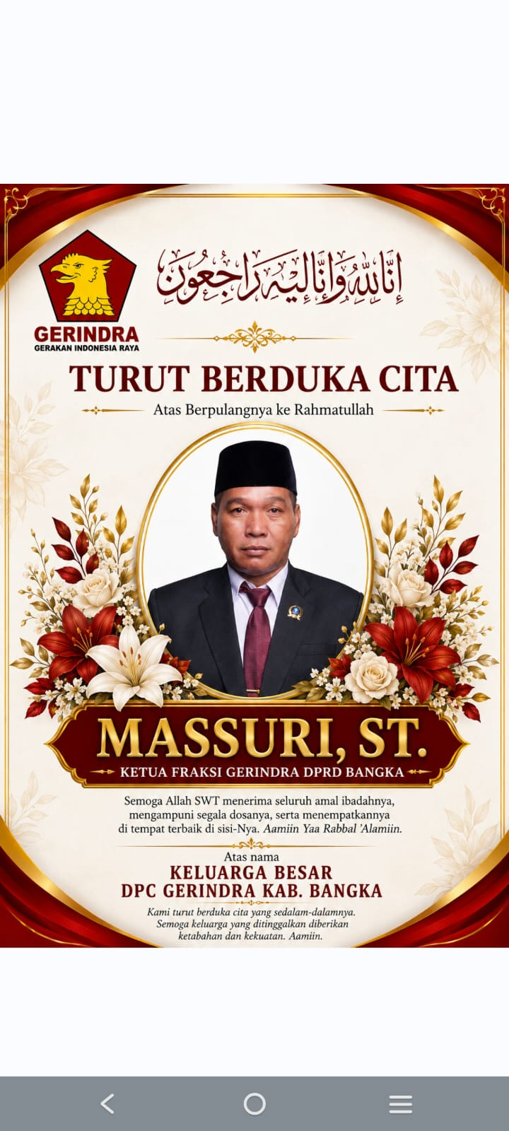 Anggota DPRD Bangka Massuri Tutup Usia, Taufik Koriyanto Kenang Sosok Militan dengan Dua Ambulans Pribadi untuk Warga