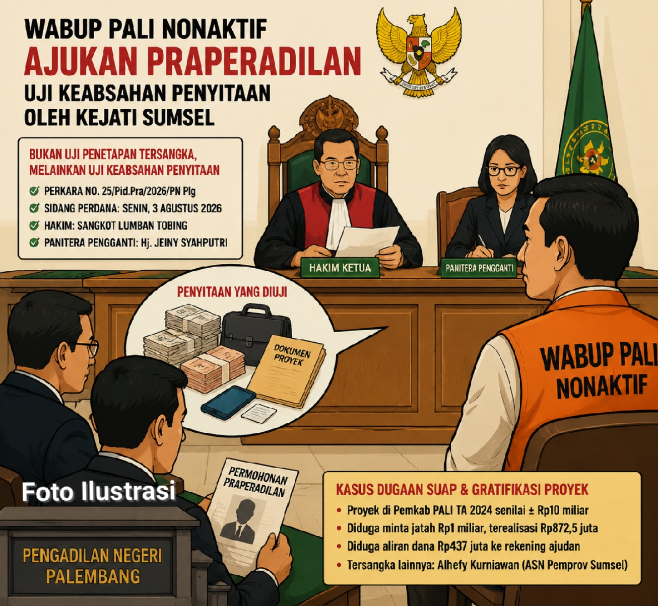 Wabup PALI Nonaktif Iwan Tuaji Ajukan Praperadilan ke PN Palembang, Kejati Sumsel Sita Aset Terkait Dugaan Suap Rp 872,5 Juta