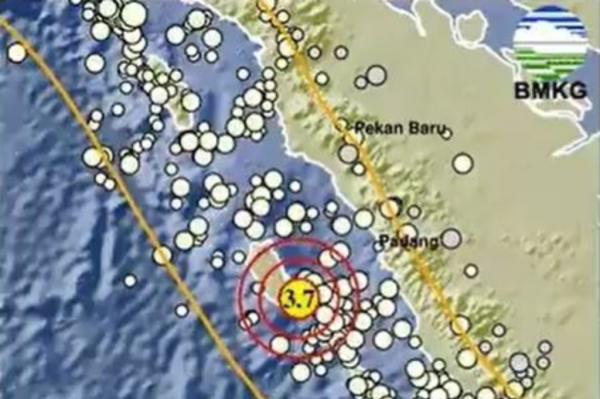 Gempa M 3,7 Guncang Kepulauan Mentawai Sumbar, Berpusat 46 Km Barat Laut dengan Kedalaman 21 Km