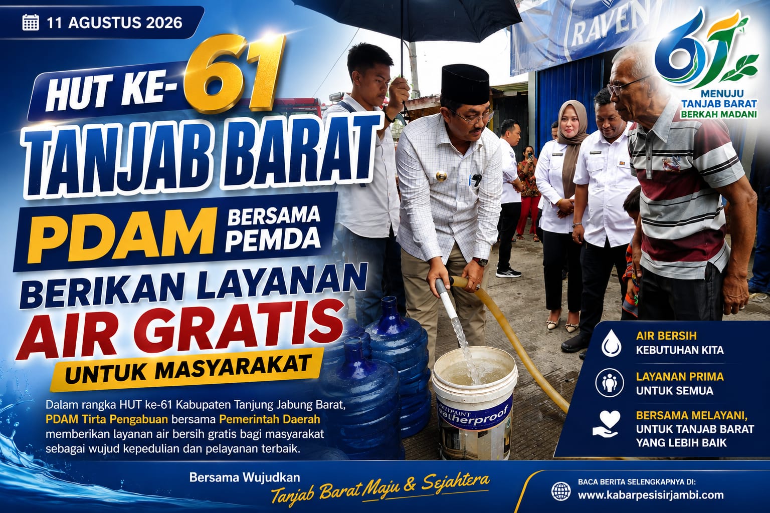PDAM Tirta Pengabuan Tanjab Barat Siap Distribusikan Air Bersih Gratis untuk Warga, Antisipasi Kemarau dan Kado HUT ke-61