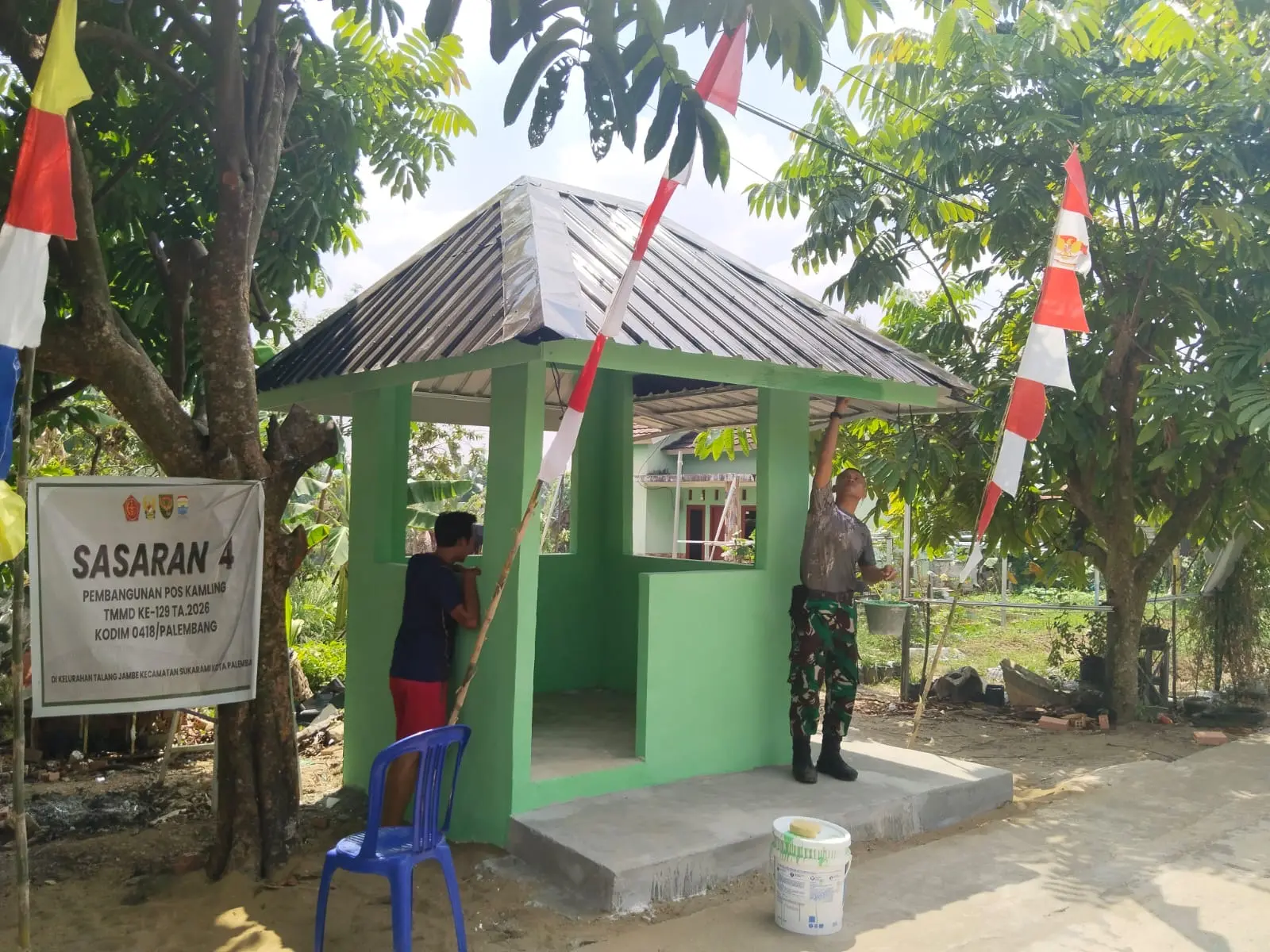 TMMD ke-129 Kodim 0418 Palembang Rampungkan Pos Kamling, Warga Diajak Jaga Keamanan Lingkungan
