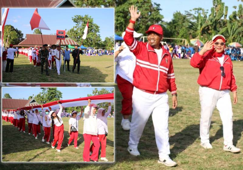 Desa Momea Tampil Kompak di Pembukaan Porseni Tongauna, Mahasiswa KKN USN Kolaka Ikut Meriahkan Barisan