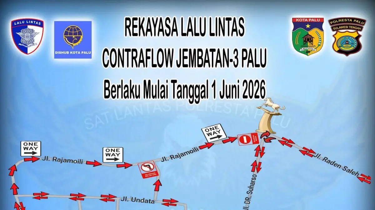 Mulai 1 Juni 2026, Satlantas Polresta Palu Berlakukan Contraflow di Jembatan I, Jembatan III dan Jalan KH Wahid Hasyim