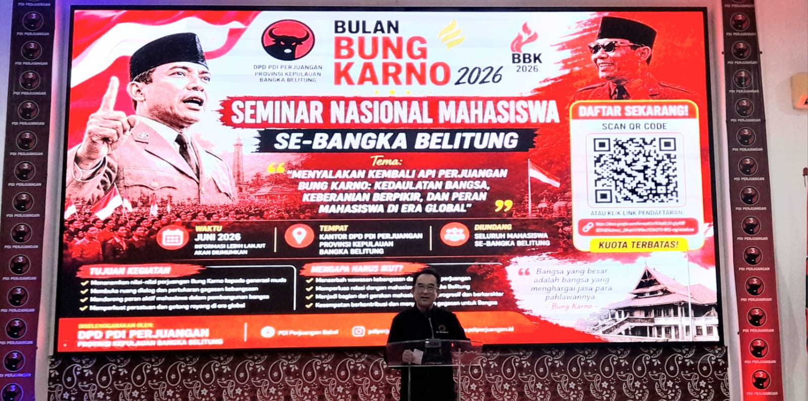 Ratusan Mahasiswa di Bangka Belitung Ikuti Seminar Bulan Bung Karno, Rudianto Tjen Ajak Jaga NKRI dan Lawan Kemiskinan