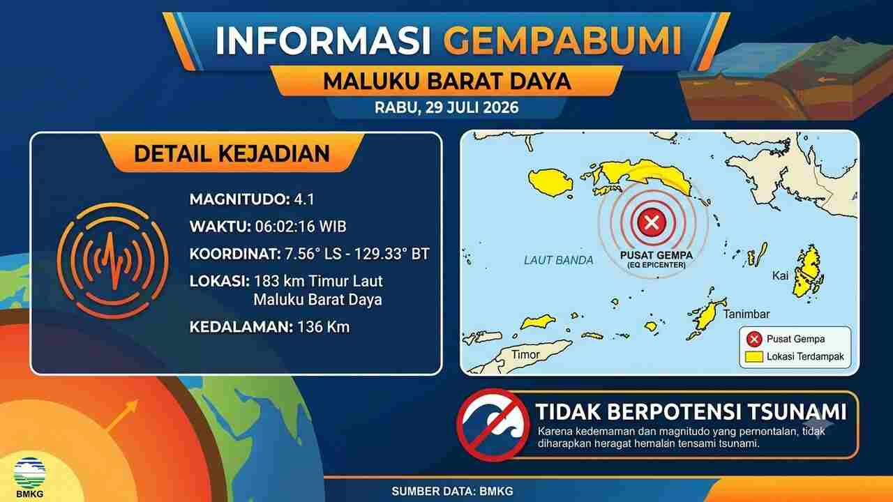 Gempa Magnitudo 4,1 Guncang Maluku Barat Daya Pagi Ini, BMKG Pastikan Tak Berpotensi Tsunami