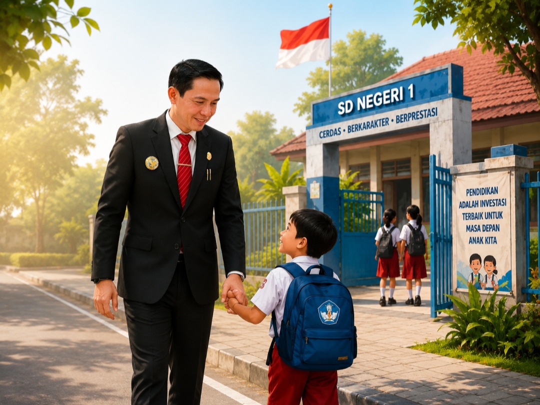 Bupati Kaur Gusril Pausi Canangkan Gerakan Ayah Antar Anak ke Sekolah, Minta Para Ayah Luangkan Waktu di Hari Pertama