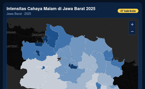 Kota Bekasi Paling Terang di Jawa Barat Sepanjang 2025, Intensitas Cahaya Malam Capai 28,46 nW/cm²/sr