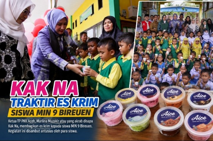 Kak Na Traktir Es Krim Siswa MIN 9 Bireuen Usai Bagikan Tas dan Seragam, Sekolah Mulai Pulih Pasca Banjir