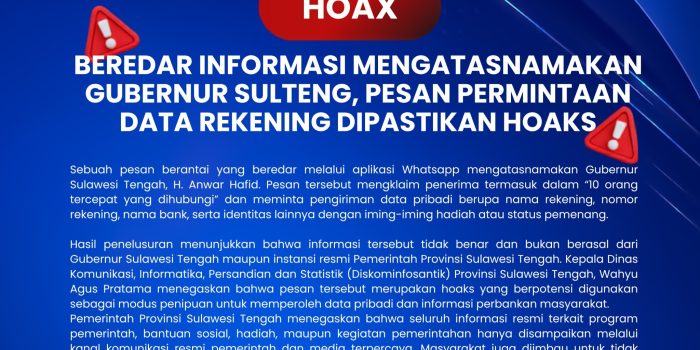 Modus Penipuan Baru Catut Nama Gubernur Sulteng Anwar Hafid, Warga Diminta Kirim Data Rekening via WhatsApp