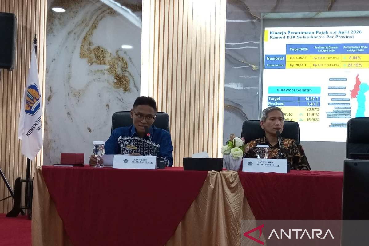 Penerimaan Pajak Sulsel Capai Rp3,4 Triliun per April 2026, PPN Dalam Negeri Tumbuh 54,4 Persen