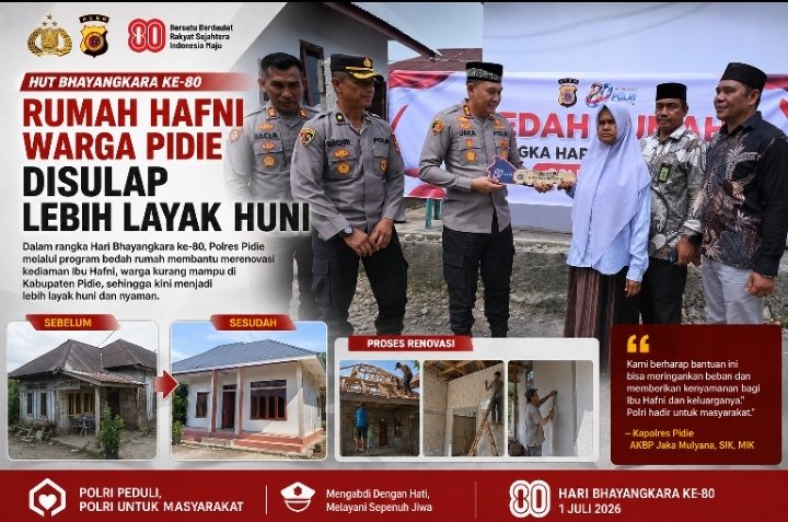 Warga Pidie Hafni Rasakan Manfaat Bedah Rumah Polres Pidie Sambut HUT Bhayangkara ke-80
