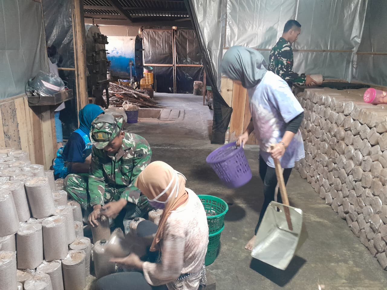 Satgas TMMD Kodim 0714/Salatiga Bantu UMKM Baglog Jamur Tiram di Desa Cukil Tengaran, Pasok Petani Temanggung-Klaten