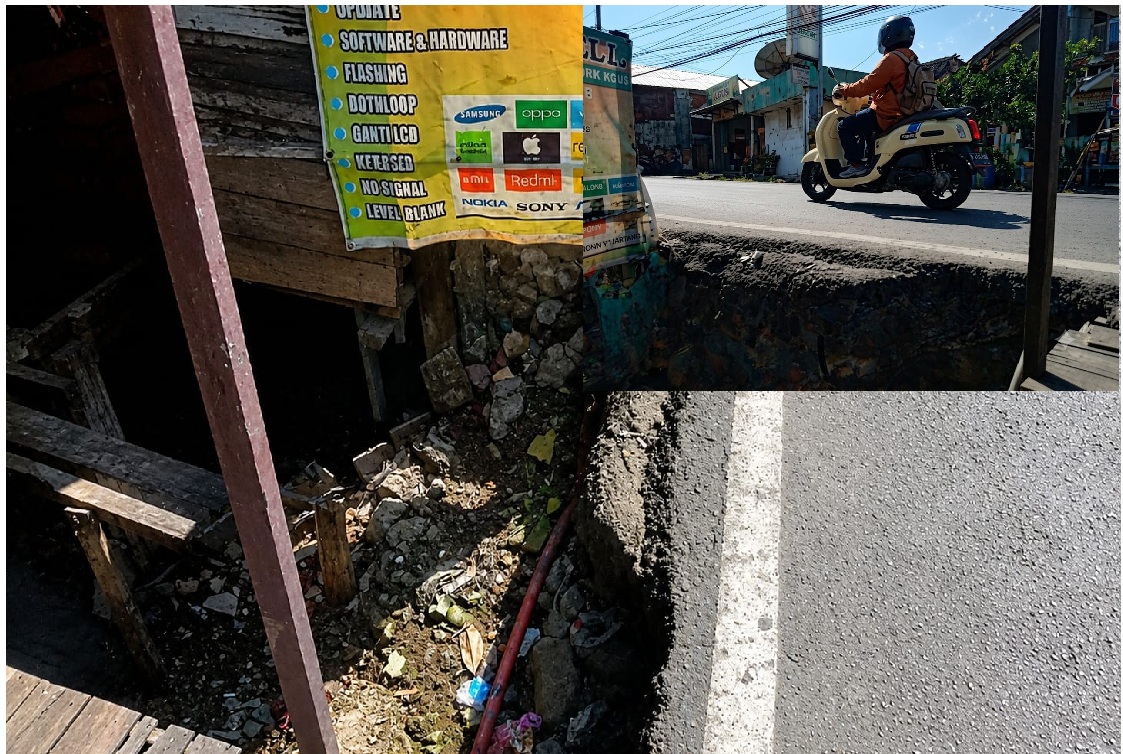 Jalan Veteran Banjarmasin Kembali Mengkhawatirkan, Tanah di Bawah Aspal Terkikis Hingga Menganga Lebar