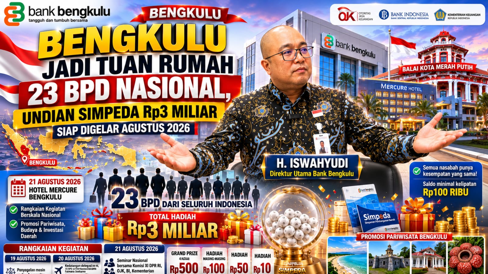 23 BPD Gelar Undian Simpeda Rp3 Miliar di Bengkulu Agustus 2026, Bank Bengkulu Siapkan Promo Wisata