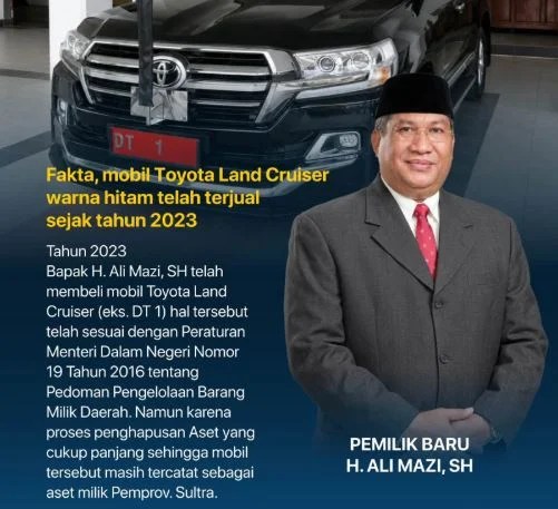 Klarifikasi Pemprov Sultra: Land Cruiser Eks DT 1 Sudah Dijual ke Ali Mazi pada 2023, Bukan Mobil Dinas Pejabat Aktif
