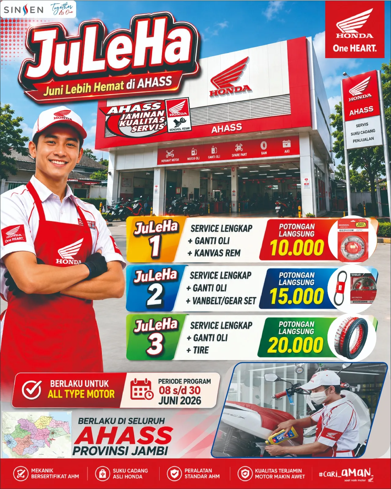 Ada Program JuLeHa untuk Servis Motor Honda di Jambi, Bisa Hemat Biaya Perawatan hingga Rp20.000