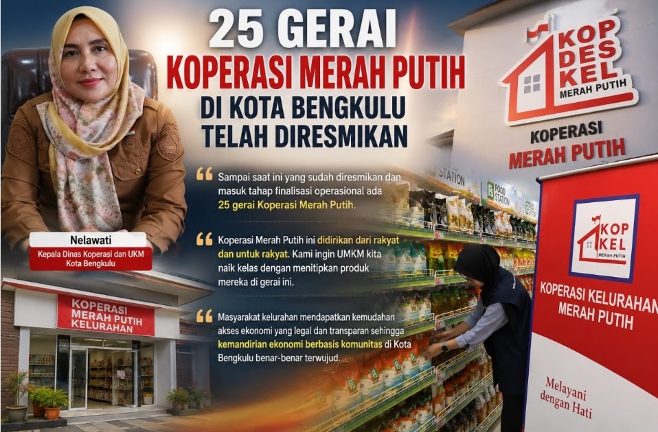Pemkot Bengkulu Resmikan 25 Gerai Koperasi Merah Putih di Kelurahan, Target Putus Rentenir dan Angkat UMKM Lokal