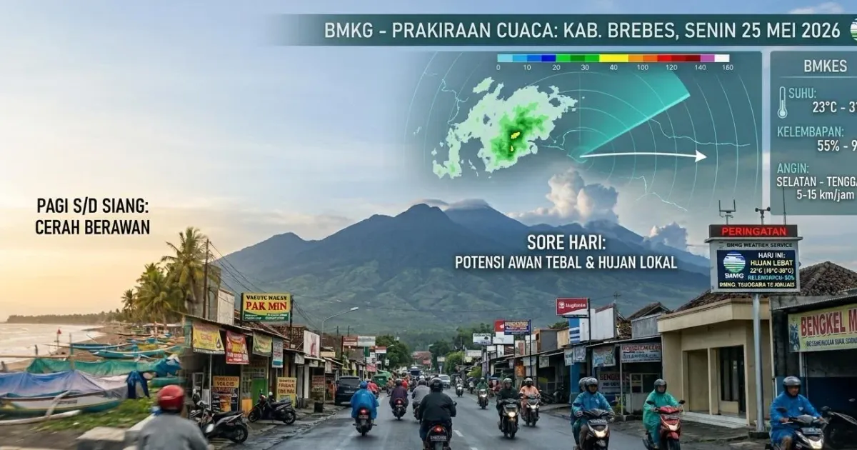 Prakiraan Cuaca Brebes Senin 25 Mei 2026: Pagi Cerah Berawan, Warga Pesisir Diminta Siapkan Jas Hujan Sore Hari