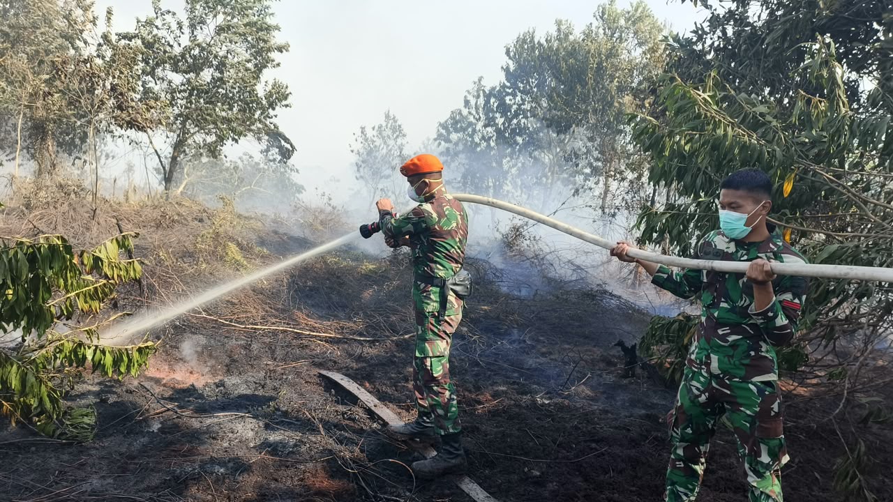 Karhutla di Kubu Raya Berhasil Dipadamkan, Tim Gabungan Yonko 466 Pasgat dan BNPB Masih Lakukan Pendinginan di Dusun Sidomulyo