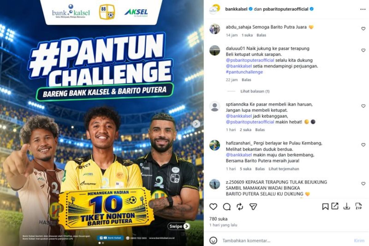 Bank Kalsel Gelar #PantunChallenge Berhadiah 10 Tiket Nonton Barito Putera, Berlangsung 2-3 Oktober 2026