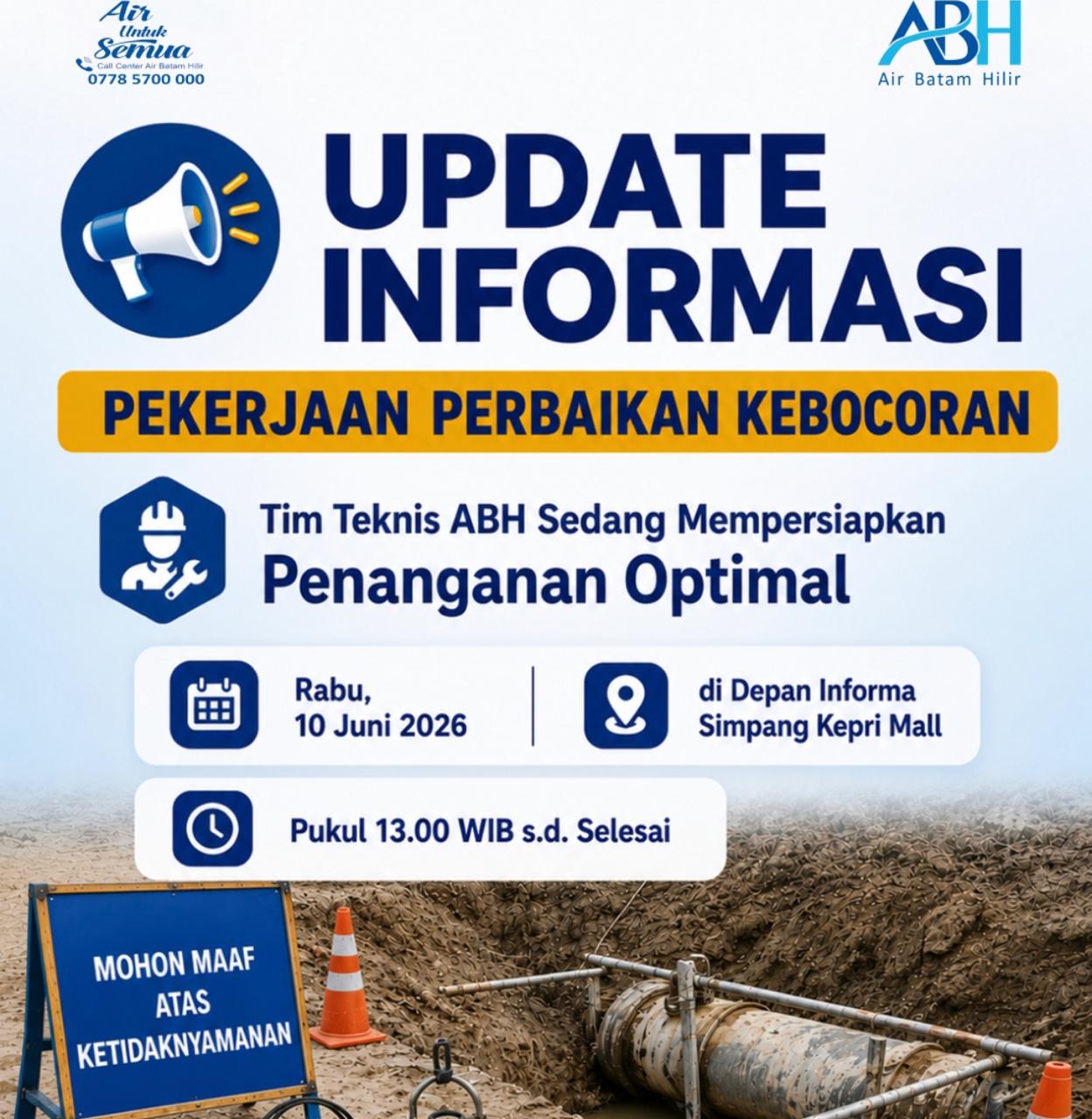 Perbaikan Pipa Air Bocor di Simpang Kepri Mall Berulang, Kondisi Tanah Labil Jadi Penyebab