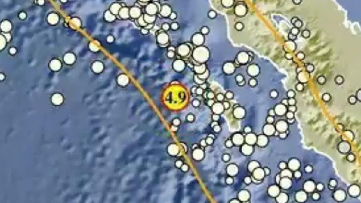 ** Gempa M 4,9 Guncang Nias Utara, Episenter di Laut 87 Km Barat Daya dengan Kedalaman 6 Km