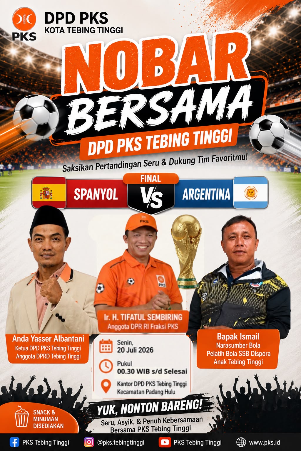 Nobar Final Piala Dunia 2026 di Tebing Tinggi, PKS Ajak Ojek Online hingga Tokoh Masyarakat Nonton Bareng