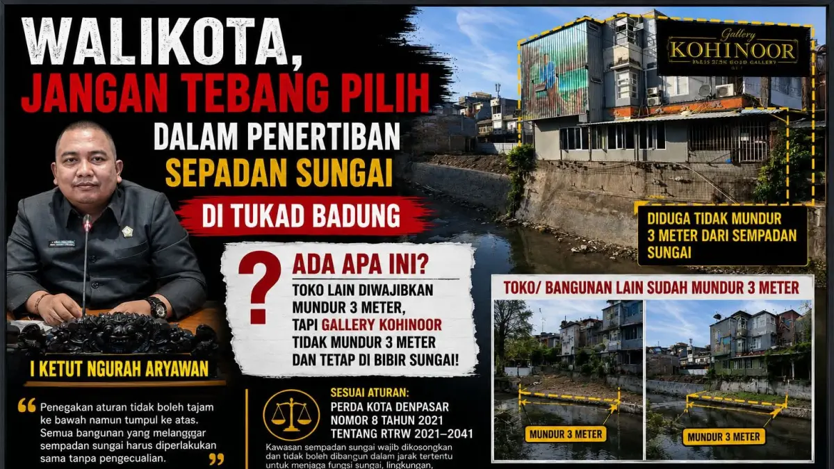 DPRD Denpasar Soroti Dugaan Tebang Pilih Penertiban Bangunan di Tukad Badung, Warga Pertanyakan Konsistensi Hukum