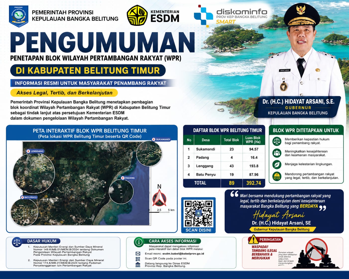 Pemprov Babel Umumkan Pembagian Blok WPR di Belitung Timur, 6 Desa Masuk Zona Tambang Rakyat