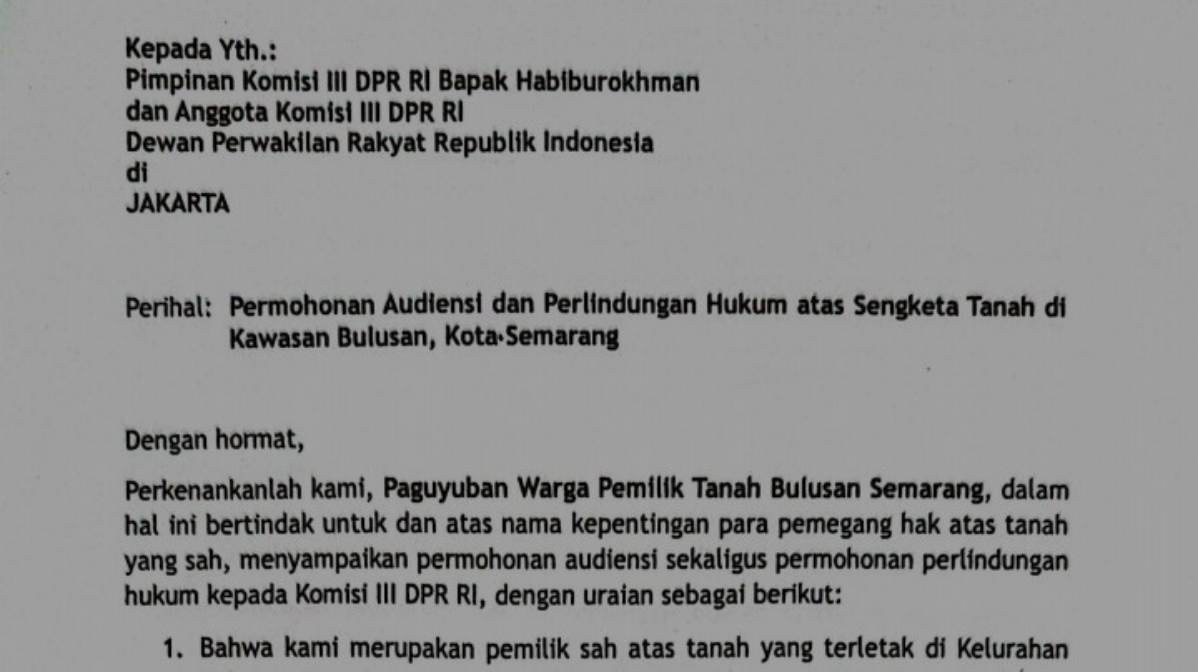 Warga Bulusan Semarang Ajukan Banding ke PT TUN Surabaya dan Minta Perlindungan ke Komisi III DPR serta MA