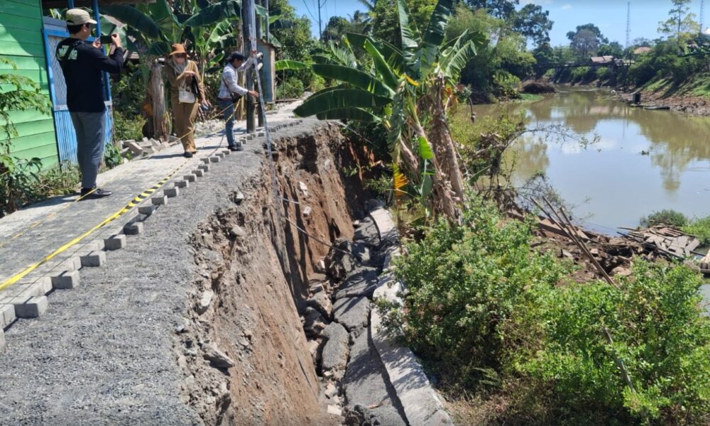 Jalan Desa Pingaran Ilir di Banjar Amblas Akibat Kekeringan Ekstrem, Pemkab Gandeng ULM untuk Uji Sampel Tanah
