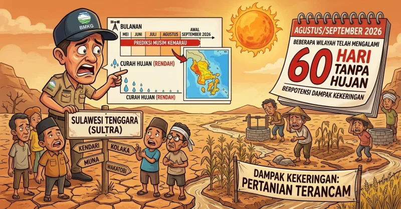 BMKG: 60 Hari Tanpa Hujan di 15 Kecamatan Sultra, Waspada Kekeringan hingga September 2026