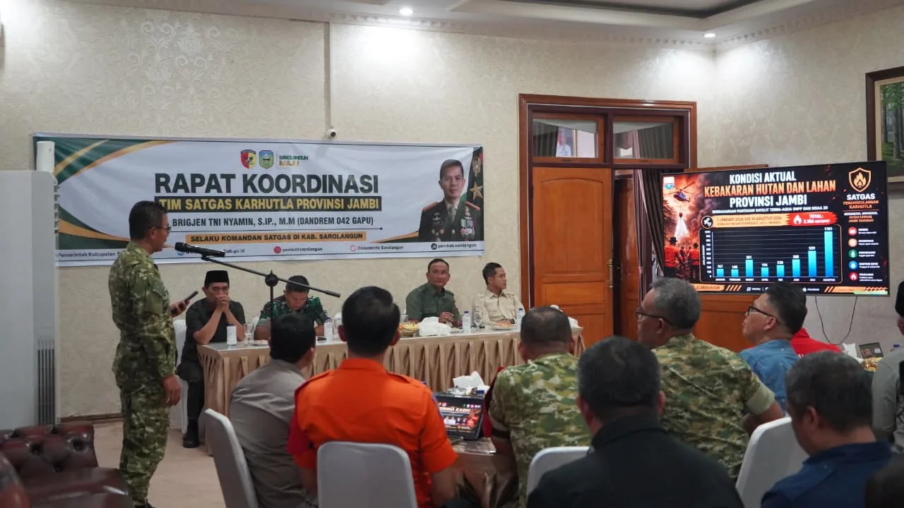 Danrem 042/Gapu Pimpin Rakor Satgas Karhutla Jambi di Sarolangun, Tekankan Pencegahan Sebelum Api Meluas