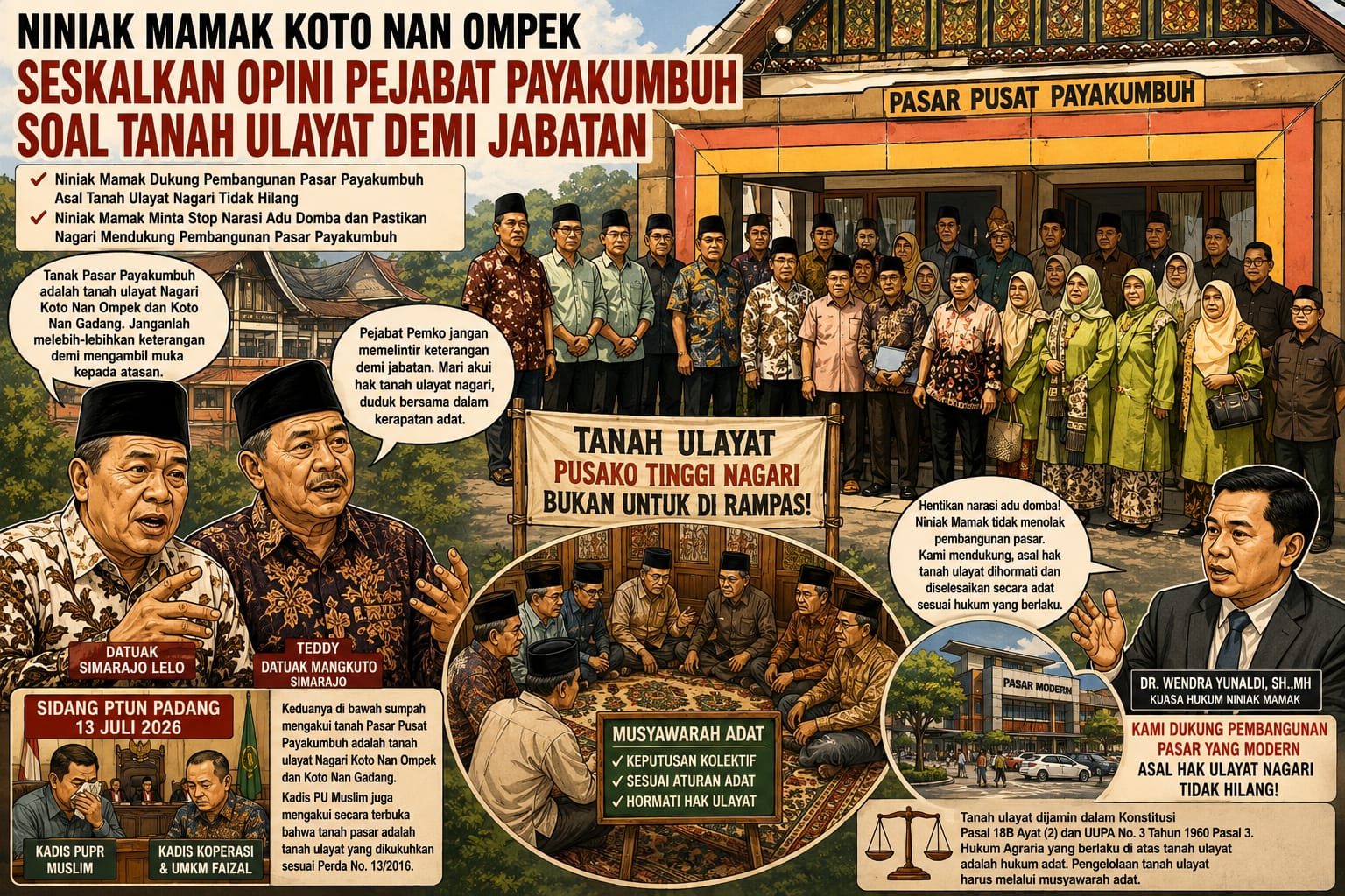 Sengketa Lahan Pasar Payakumbuh di PTUN Padang: Niniak Mamak Minta Kepemilikan Tanah Ulayat Diselesaikan Secara Adat