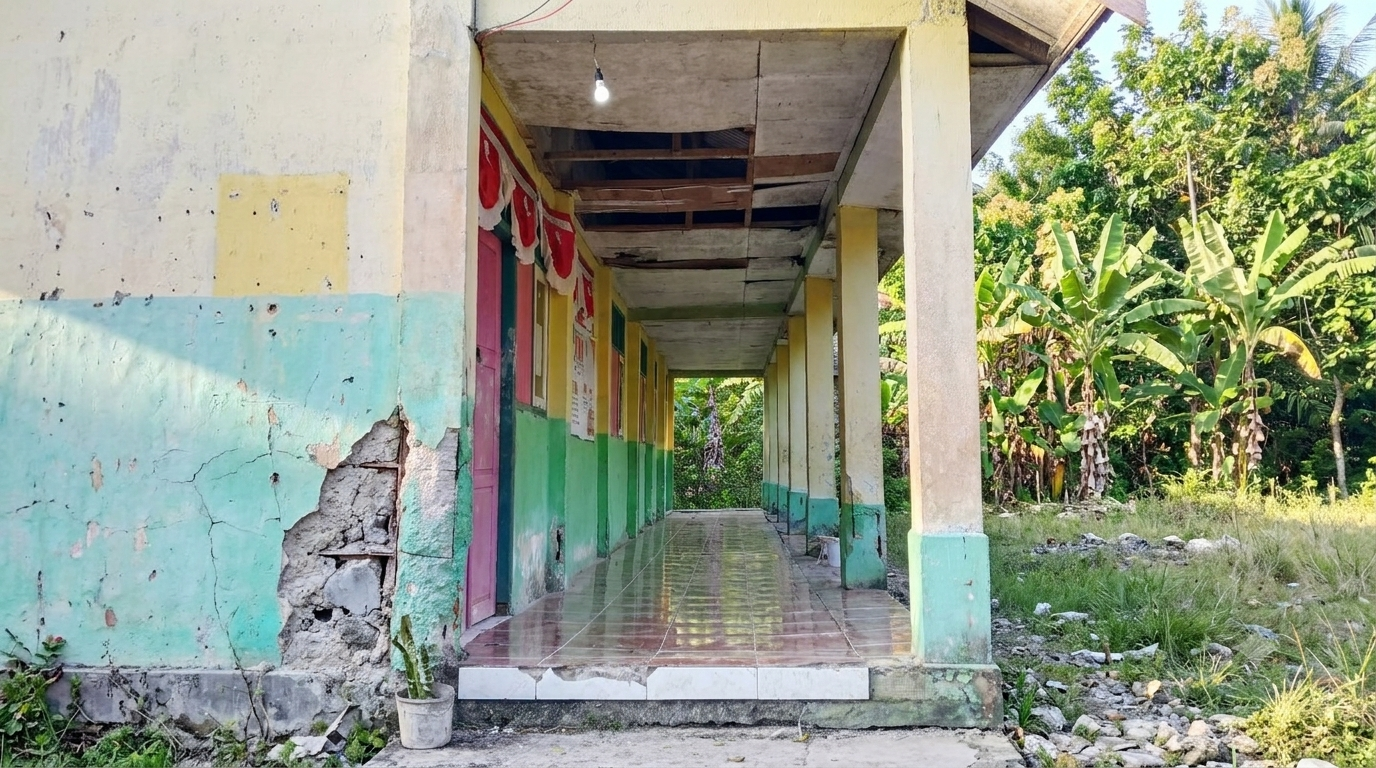 Atap SD LPM Bobo di Halmahera Selatan Jebol di Sejumlah Titik, Beton Penyangga Retak Parah dan Besi Tulangan Berkarat