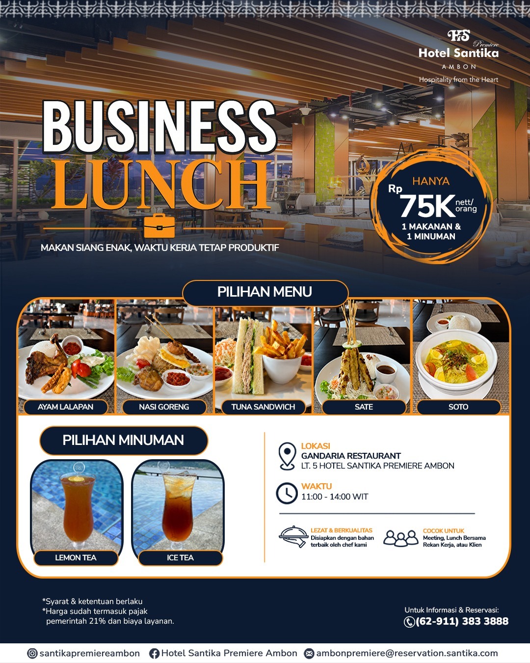 Hotel Santika Premiere Ambon Luncurkan Paket Business Lunch Rp75.000, Menu Nasi Goreng hingga Sate untuk Profesional