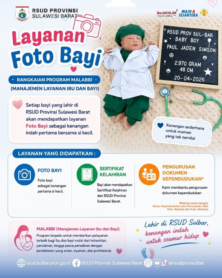 RSUD Sulawesi Barat Luncurkan Program MALABBI, Integrasikan Layanan Foto Bayi hingga Urus Akta Kelahiran